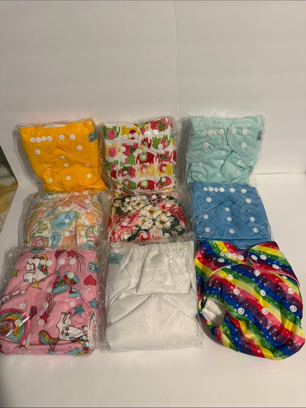 Alva Baby Set of 9 Colorful Assorted Kids Cloth Diaper Covers with Diapers NWOT